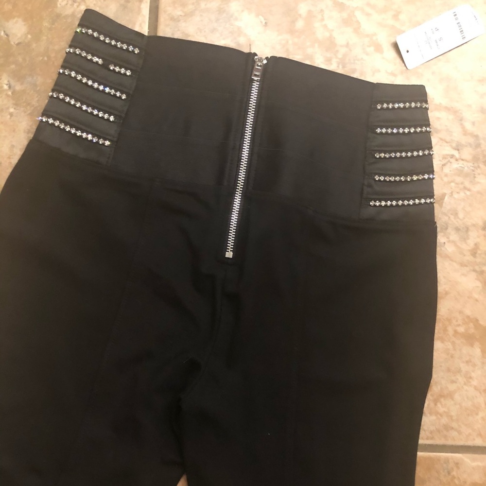 Bebe Rhinestone Trim High Leggings